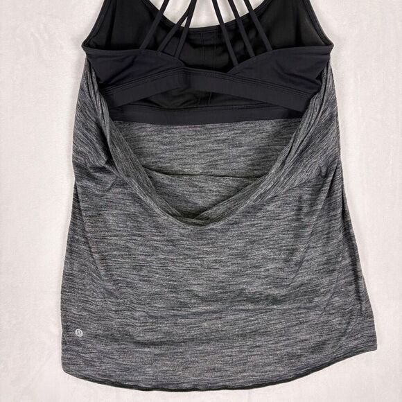 Lululemon Heathered Grey with Black Strappy Back Sports Bra Built In Size 8 - Picture 7 of 10